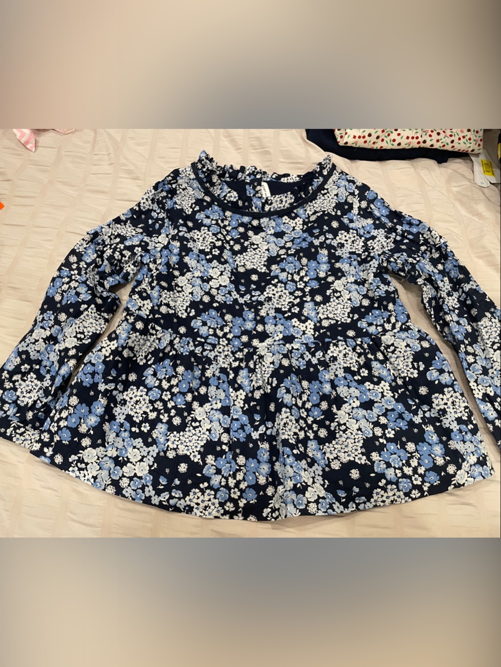Janie and Jack Navy Blue Floral Long-Sleeve Peplum Top